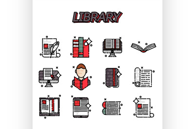 Library flat icons set