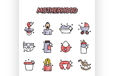 Motherhood flat icons set