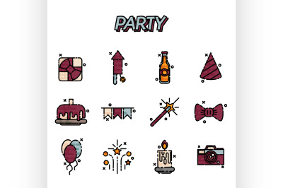 Party flat icons set