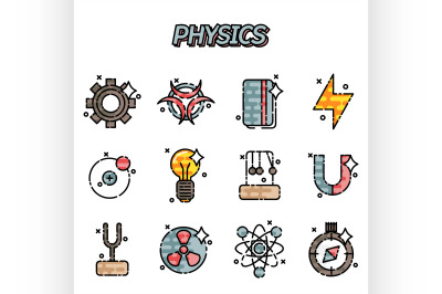 Physics flat icons set