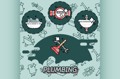 Plumbing flat concept icons