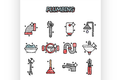 Plumbing flat concept icons