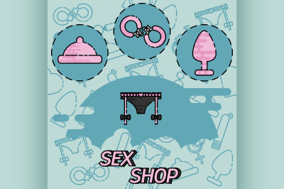 Sex shop flat concept icons