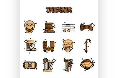 Theater flat icons set