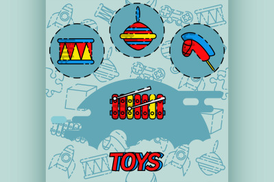 Toys flat concept icons