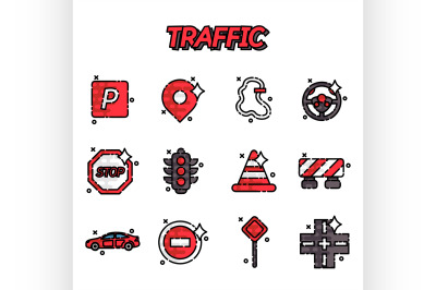 Traffic flat icons set