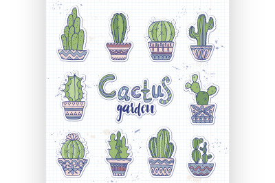 Cute hand drawn vector cactuse set