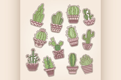 Cute hand drawn vector cactuse set