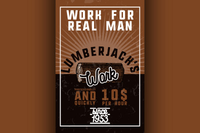 Color vintage lumberjack banner