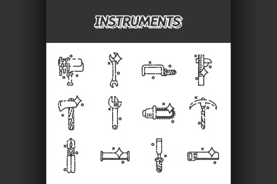 Instruments flat icons set