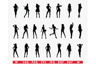 SVG Girls Models, Black silhouette digital clipart