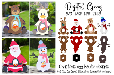 Christmas egg holders, Santa, Reindeer, Snowman, and Bear