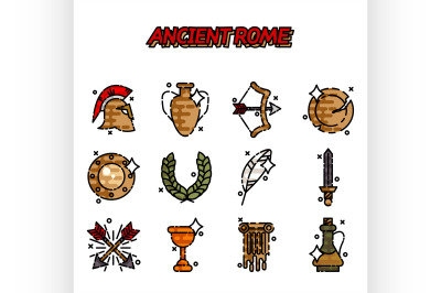 Ancient rome cartoon icons set