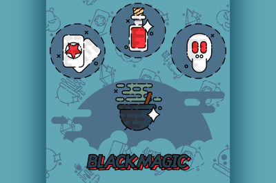 Black magic flat concept icons