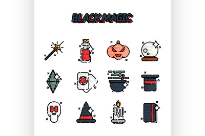 Black magic cartoon concept icons