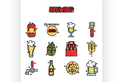 Brewing cartoon icons set