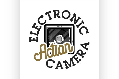 Color vintage electronic gadgets emblem