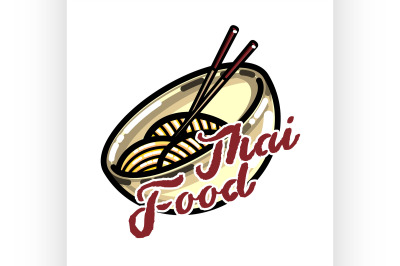 Color vintage thai food emblem