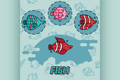 Fish flat concept icons