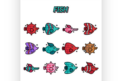 Fish cartoon concept icons