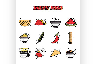 Indian food cartoon concept icons