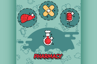 Pharmacy flat concept icons