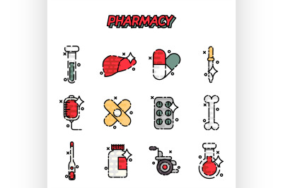 Pharmacy cartoon concept icons