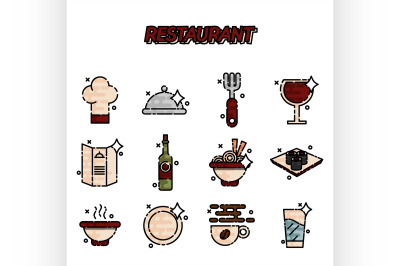 Restaurant cartoon concept icons