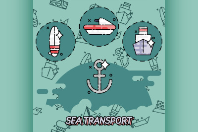 Sea transport flat concept icons