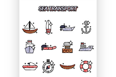 Sea transport cartoon concept icons