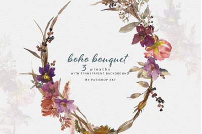 Watercolor Boho Floral Frames Patterns and Wreaths