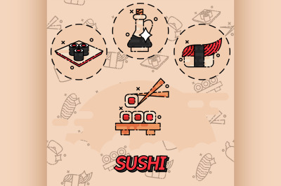 Sushi flat concept icons