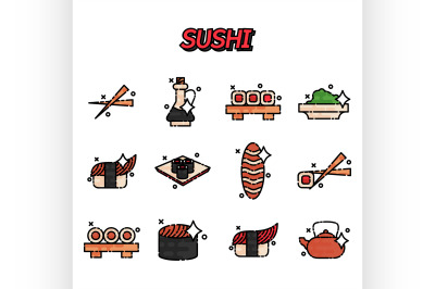 Sushi cartoon concept icons