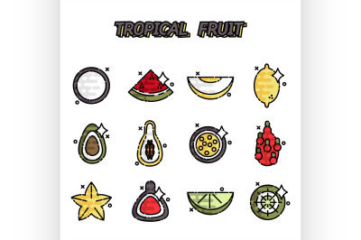 Tropical fruit cartoon concept icons