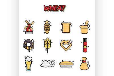 Wheat flat cartoon icons