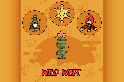 Wild west flat concept icons