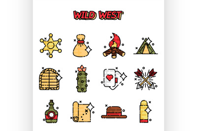 Wild west cartoon concept icons