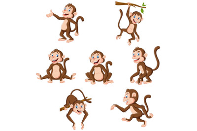 Cartoon Monkeys Clip Art Set Graphic