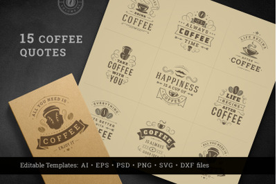 Coffee Quotes and Phrases set