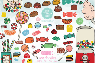 Candies | Color Hand Drawn Lollipop, Chocolate, Bubble Gum Dispenser