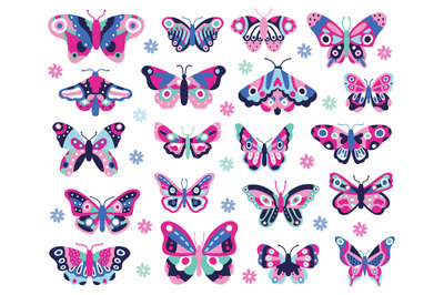 Doodle butterflies insect. Hand drawn spring insects&2C; colorful flying