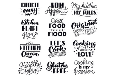 Food cooking lettering. Kitchen hand drawn typography lettering, food