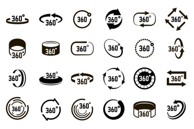 Symbol 360 degrees. Angle 360 degree circle signs, panorama arrows cir