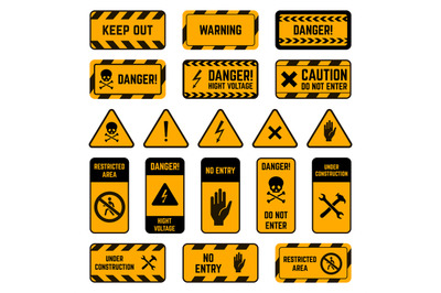 Caution signs. Danger warning yellow and black tape, poison biohazard