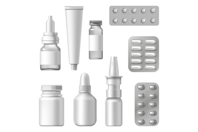 Realistic medical packages. Pharmaceutical supplements&2C; drugs&2C; spray b