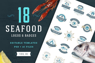 18 Seafood Logos &amp; Badges