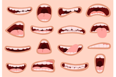 Cartoon mouth. Hand drawn funny comic mouth with tongues, laughing emo