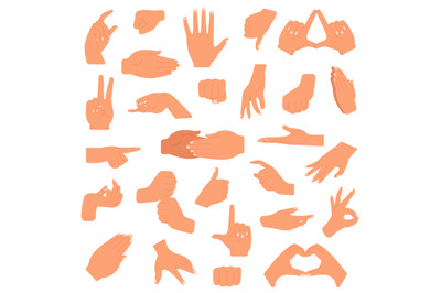 Hand gesture. Pointing hands, gesturing communication language, palm g