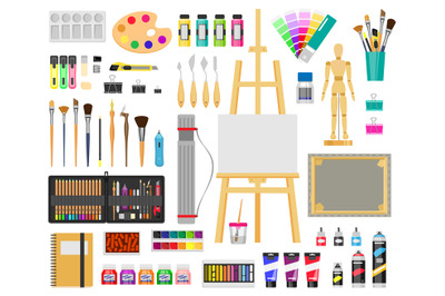 Paint art tools. Artistic supplies, painting and drawing materials, br