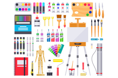 Art supplies. Painting and drawing materials, creative art tools, arti